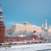 Moscow's kremlin stands tall on a snowy winter day.