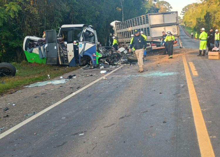 BR-373 registra 23 mortes após colisão frontal entre micro-ônibus e carreta no Paraná